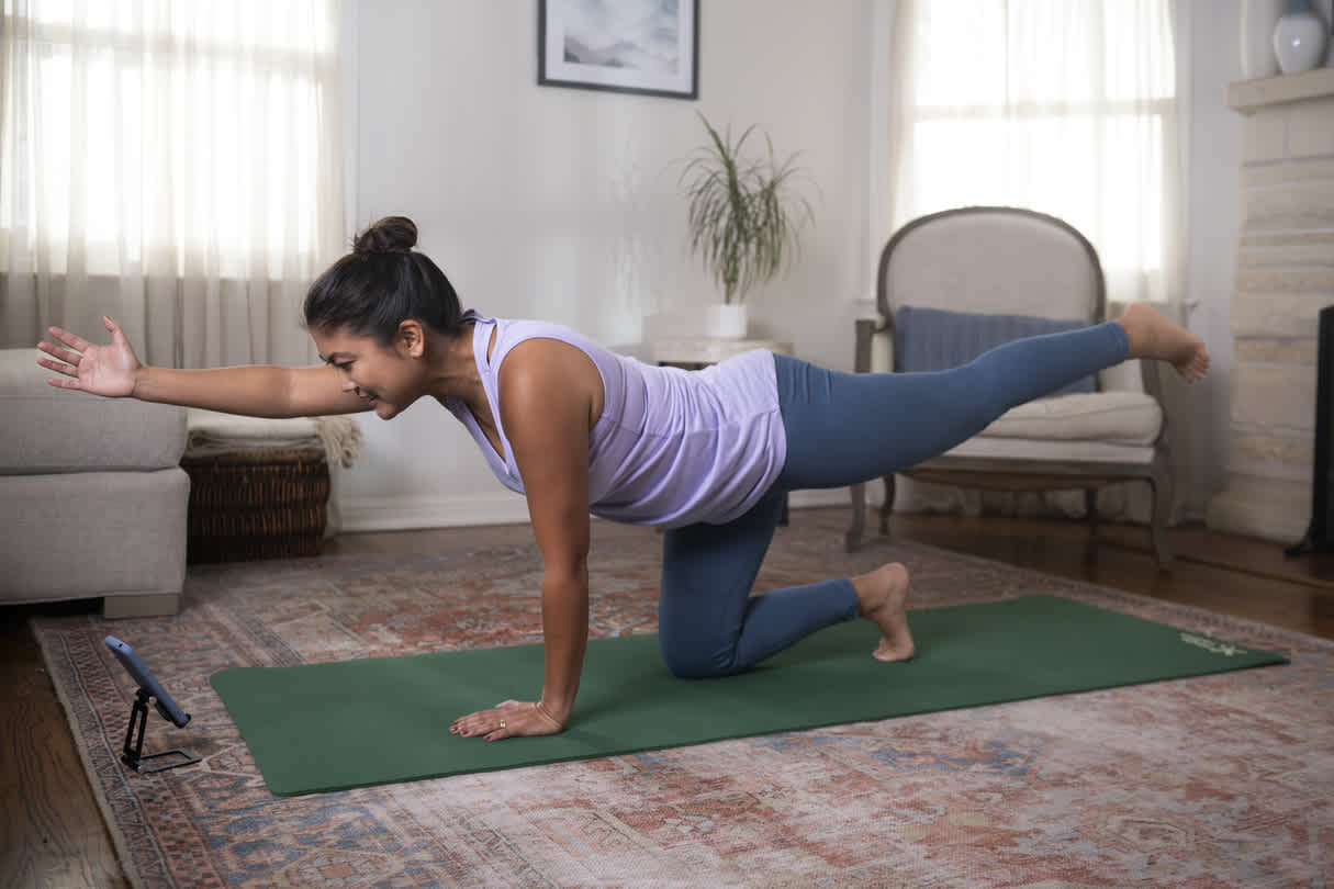 Person doing virtual physical therapy at home
