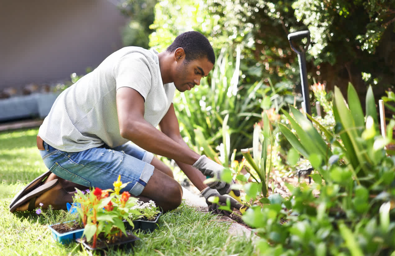 man-working-on-garden-flexing-his-knees